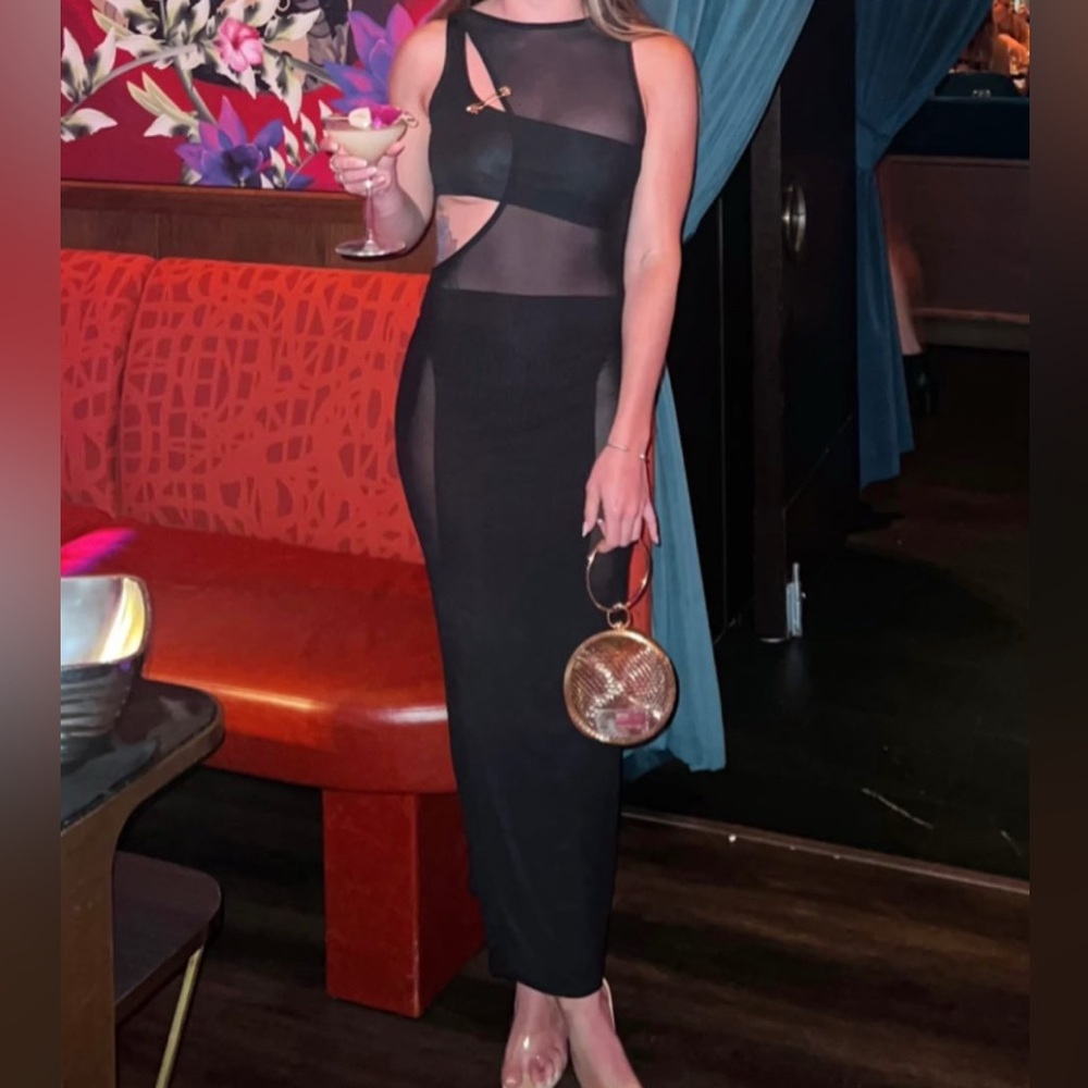 Cut out mesh black dress